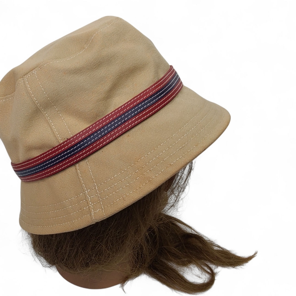 COACH Vintage Twill Bucket Hat Tan with Red/Blue Leather band Size M/L - Picture 5 of 9